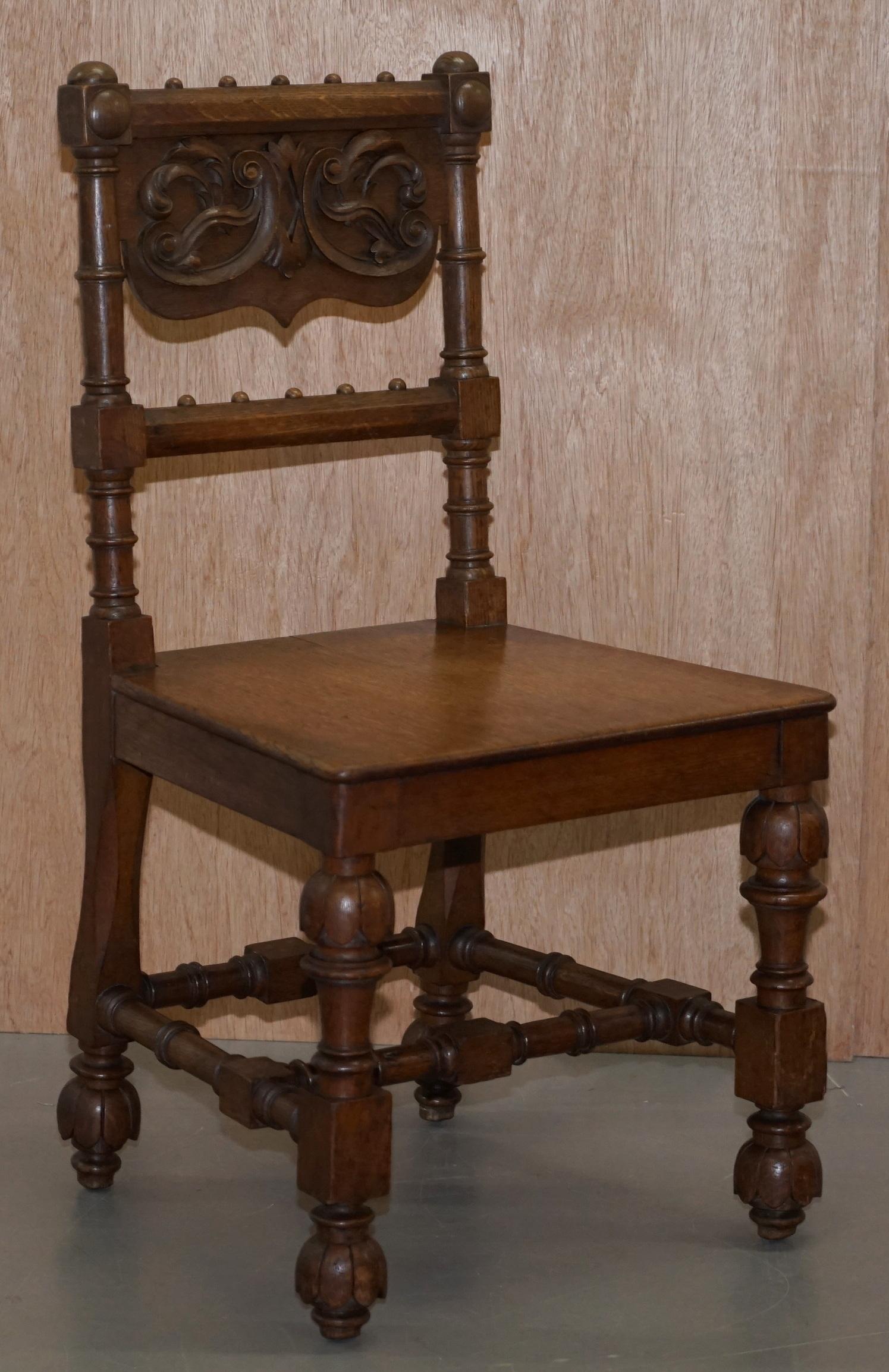 Eight Hand Carved Walnut Gothic Revival Dining Chairs circa 1840 Stunning Frames For Sale 9
