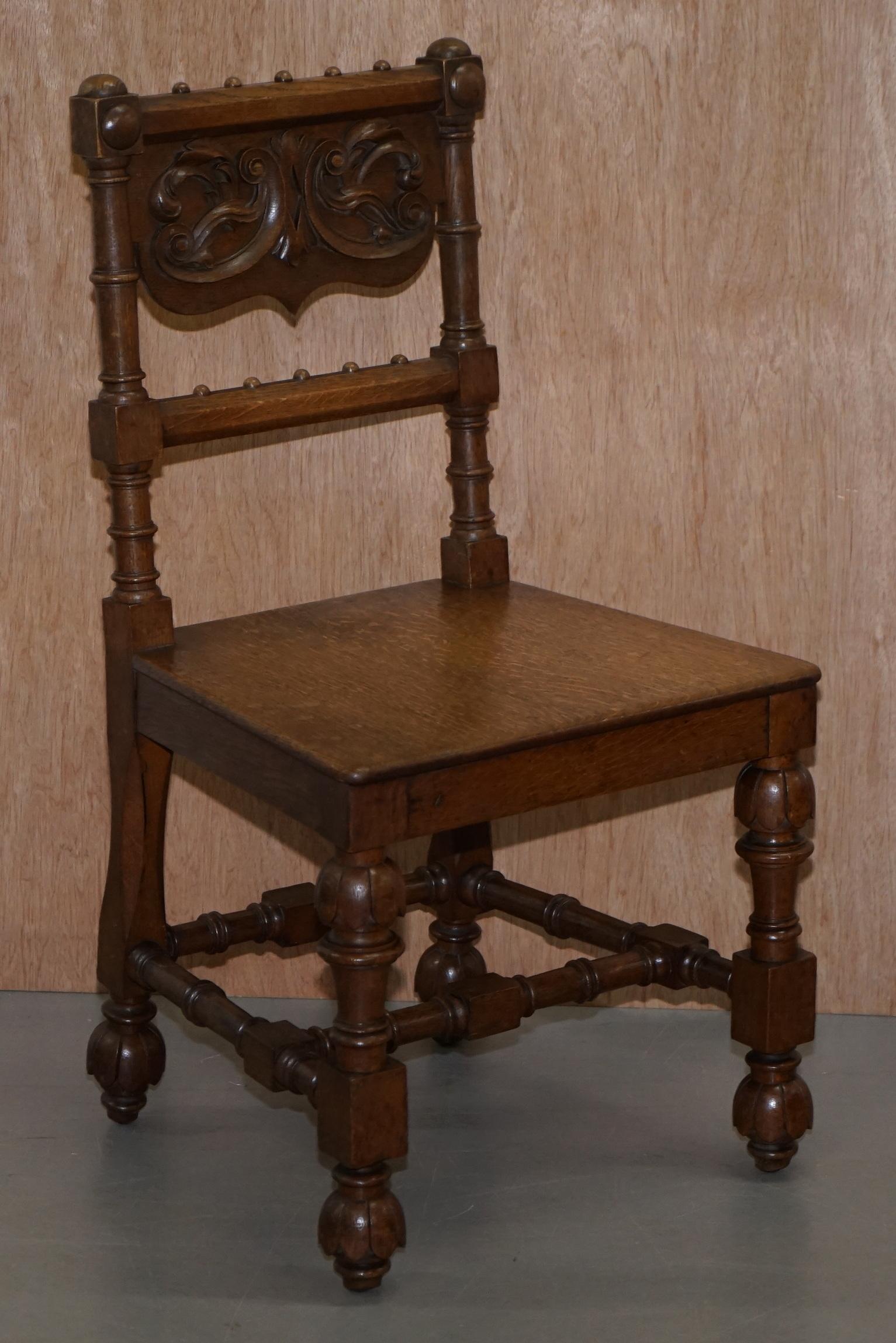 Eight Hand Carved Walnut Gothic Revival Dining Chairs circa 1840 Stunning Frames For Sale 12
