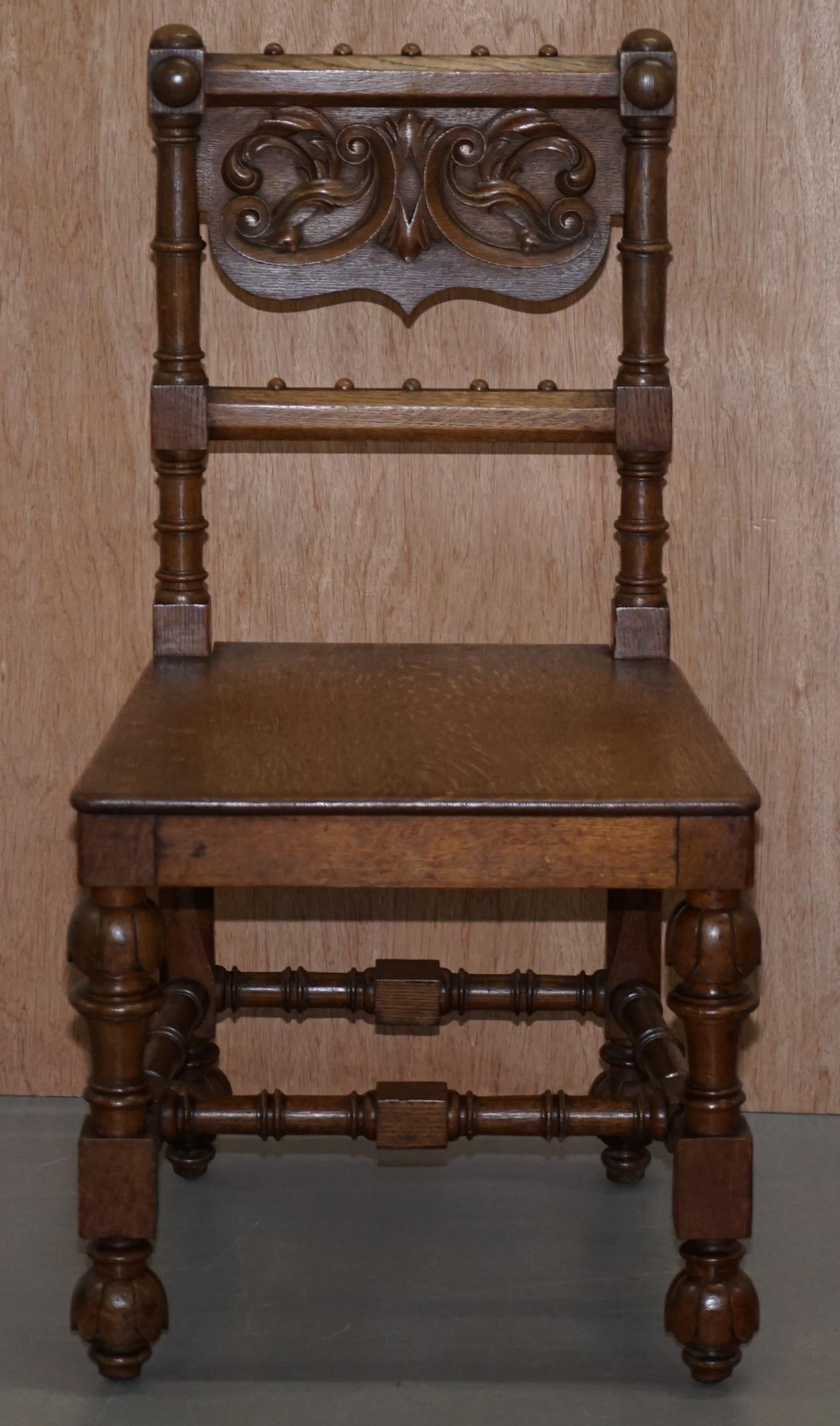 Eight Hand Carved Walnut Gothic Revival Dining Chairs circa 1840 Stunning Frames For Sale 13