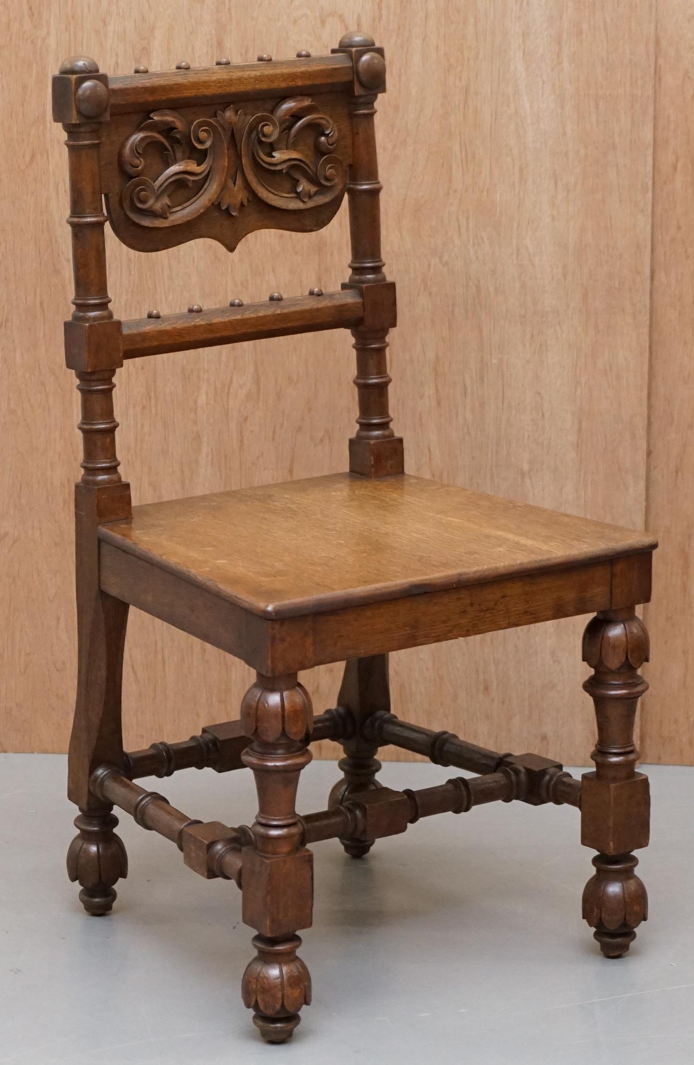 We are delighted to this lovely suite of eight Gothic Revival hand carved walnut dining chairs

A very good looking and well made suite, made in circa 1840 but based on a much earlier design, the frames are hand carved from solid slabs of walnut,
