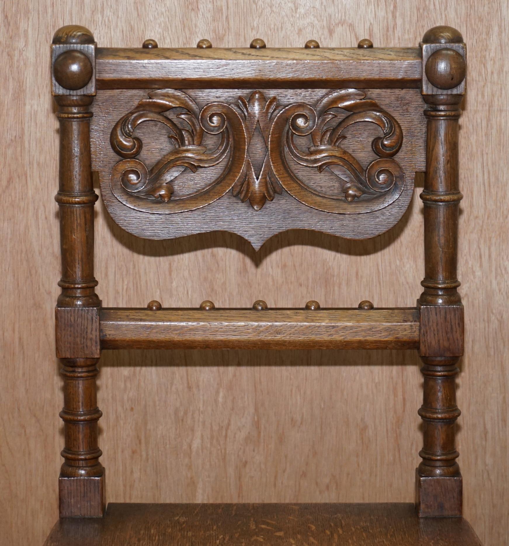 Eight Hand Carved Walnut Gothic Revival Dining Chairs circa 1840 Stunning Frames For Sale 14