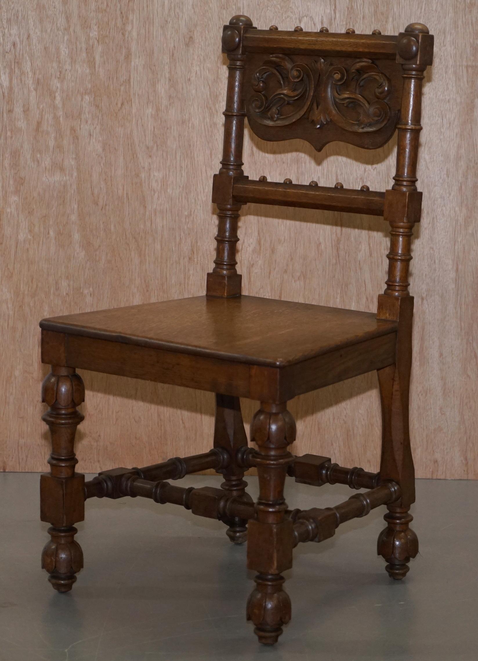 Hand-Crafted Eight Hand Carved Walnut Gothic Revival Dining Chairs circa 1840 Stunning Frames For Sale