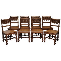 Used Eight Hand Carved Walnut Gothic Revival Dining Chairs circa 1840 Stunning Frames