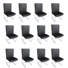 Eight High Back Leather and Chrome Chairs Designed by Milo Baughman