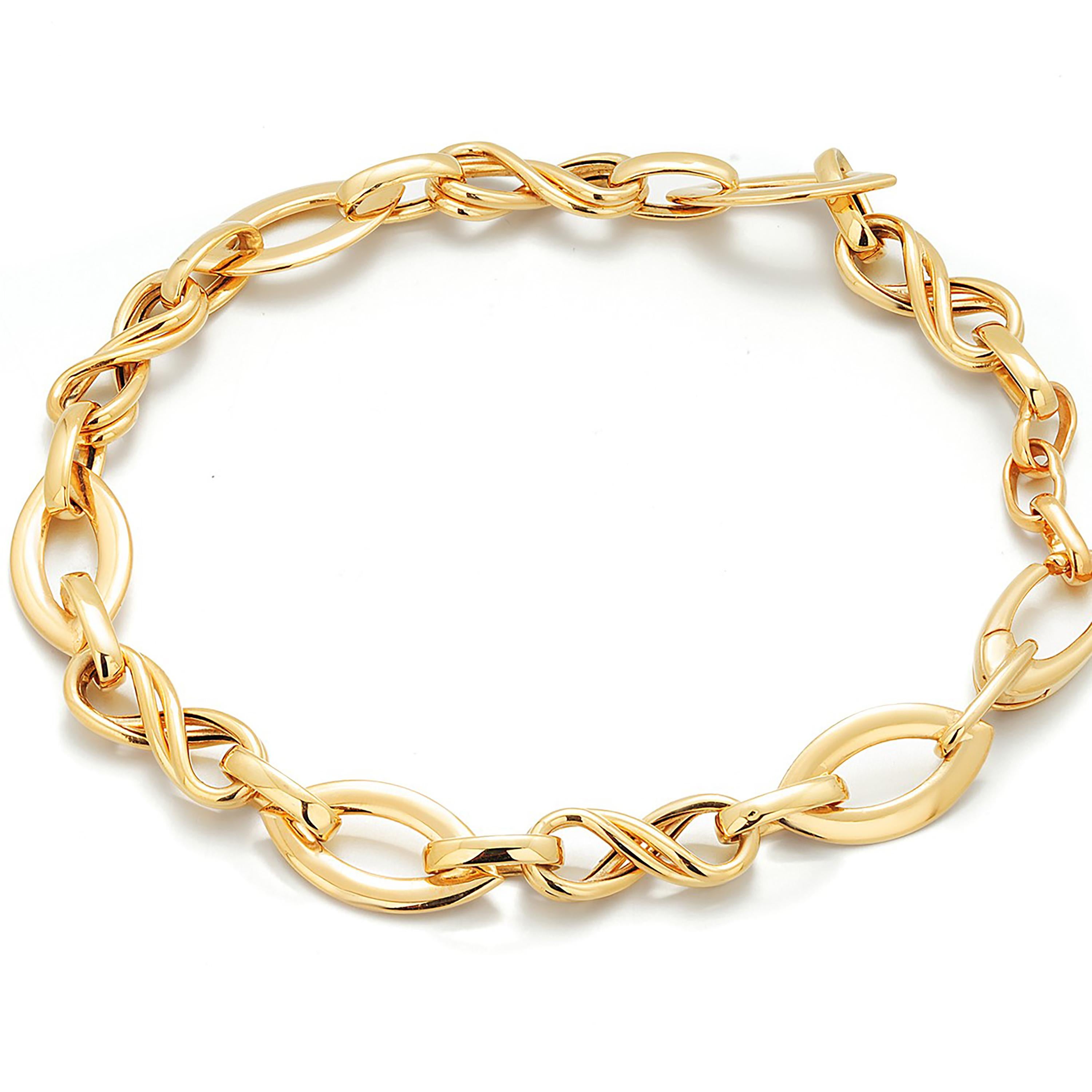 Eight Inch Link Chain Bracelet Invisible Catch 14 Karat Yellow Gold  In Good Condition For Sale In New York, NY