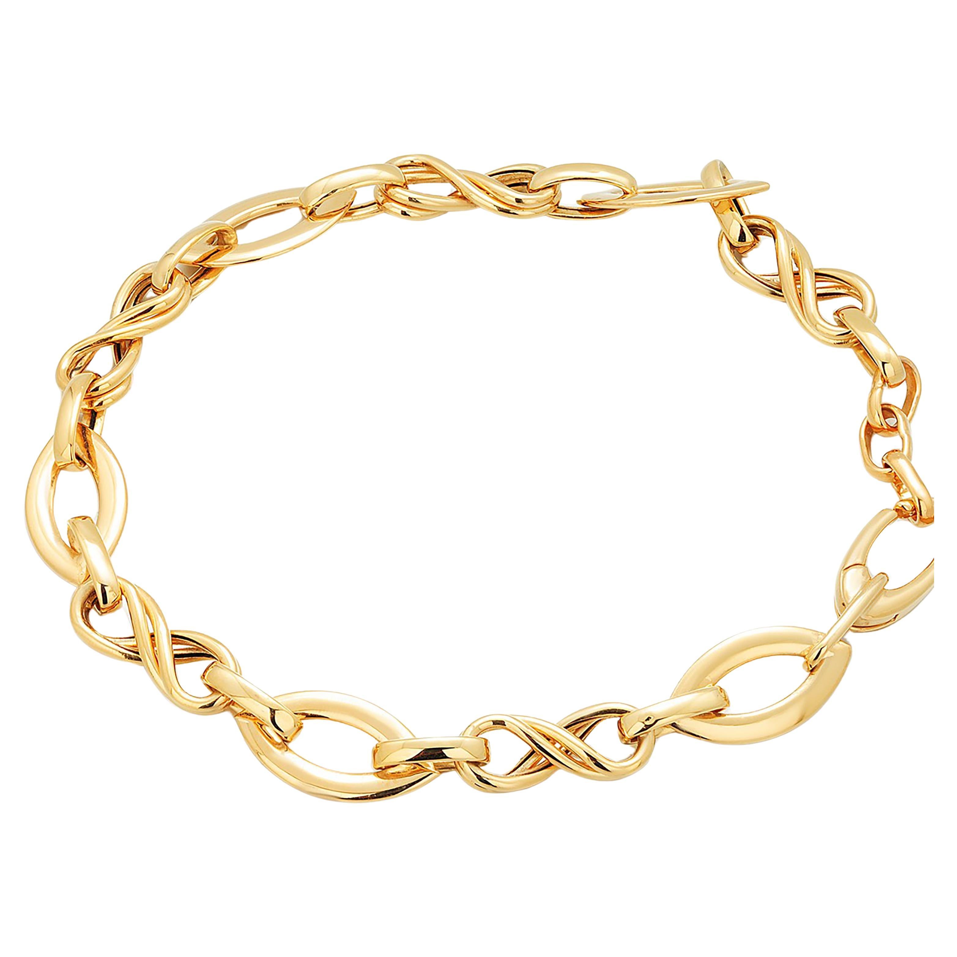 Eight Inch Link Chain Bracelet Invisible Catch 14 Karat Yellow Gold  For Sale