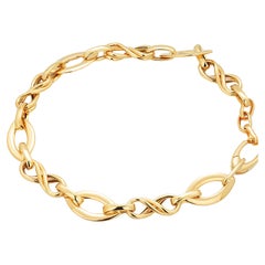 Antique Eight Inch Link Chain Bracelet Invisible Catch 14 Karat Yellow Gold 