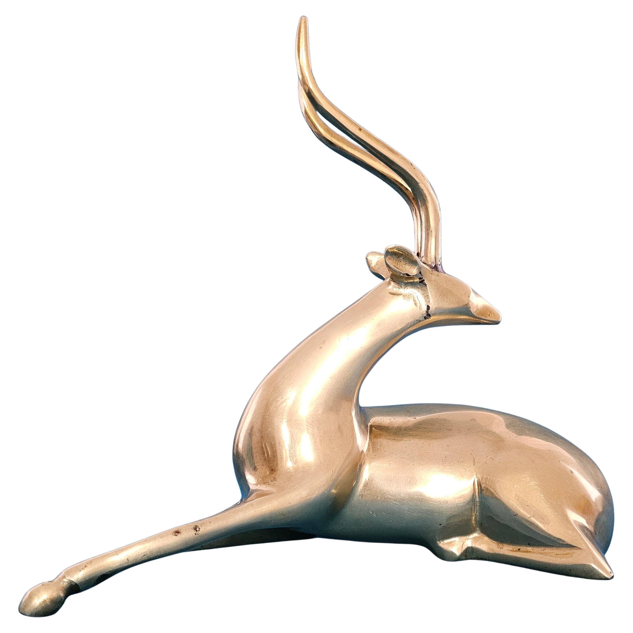 Sculpture de Antelope/Gazelle MCM en laiton style Loet Vanderveen