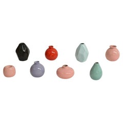 Eight Japanese Wabi Sabi Mini Ceramic Vases Black Diamond