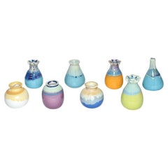 Eight Japanese Wabi Sabi Mini Ceramic Vases