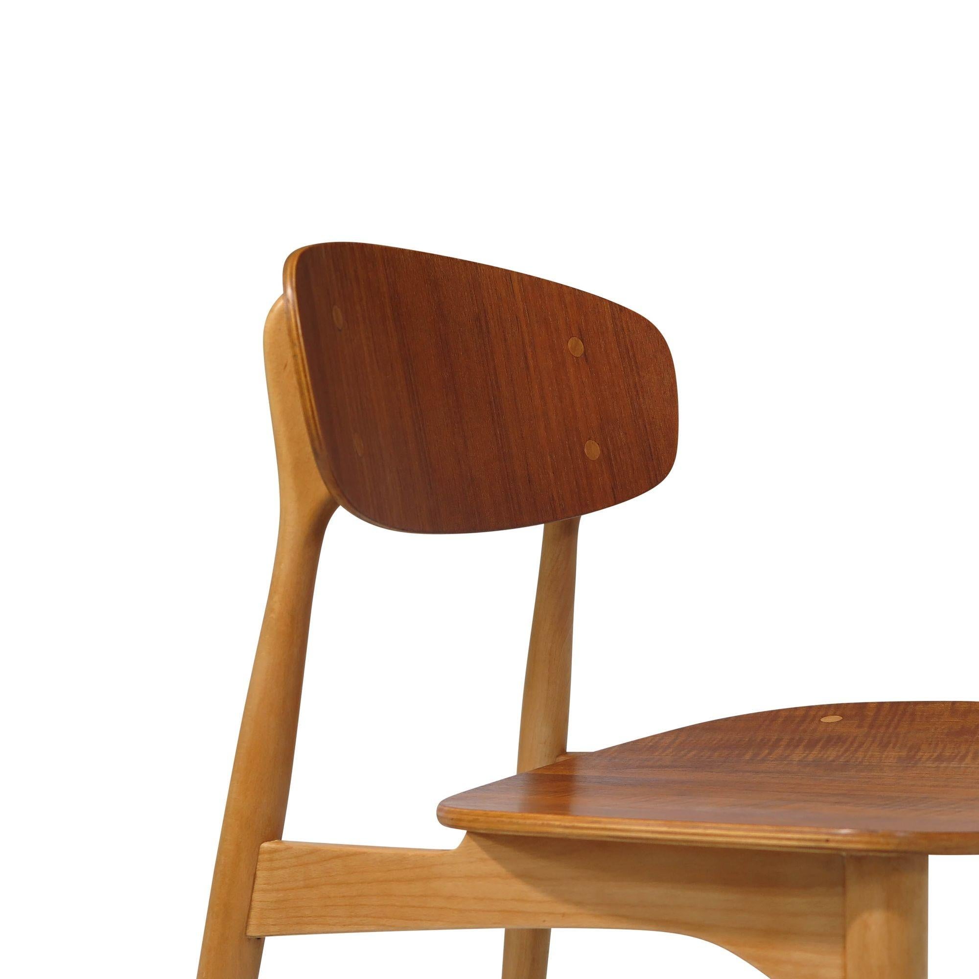Scandinavian Modern Eight Jens Hjorth Beech and Teak Mid-century Danish Dining Chairs For Sale