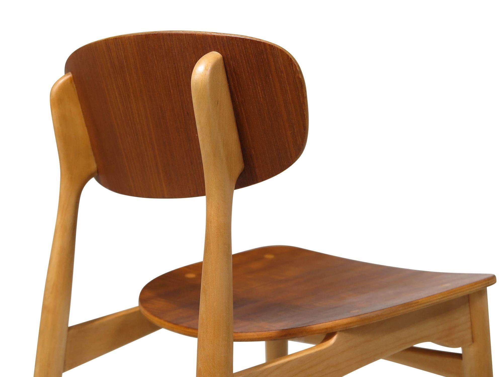 Eight Jens Hjorth Beech and Teak Mid-century Danish Dining Chairs For Sale 1