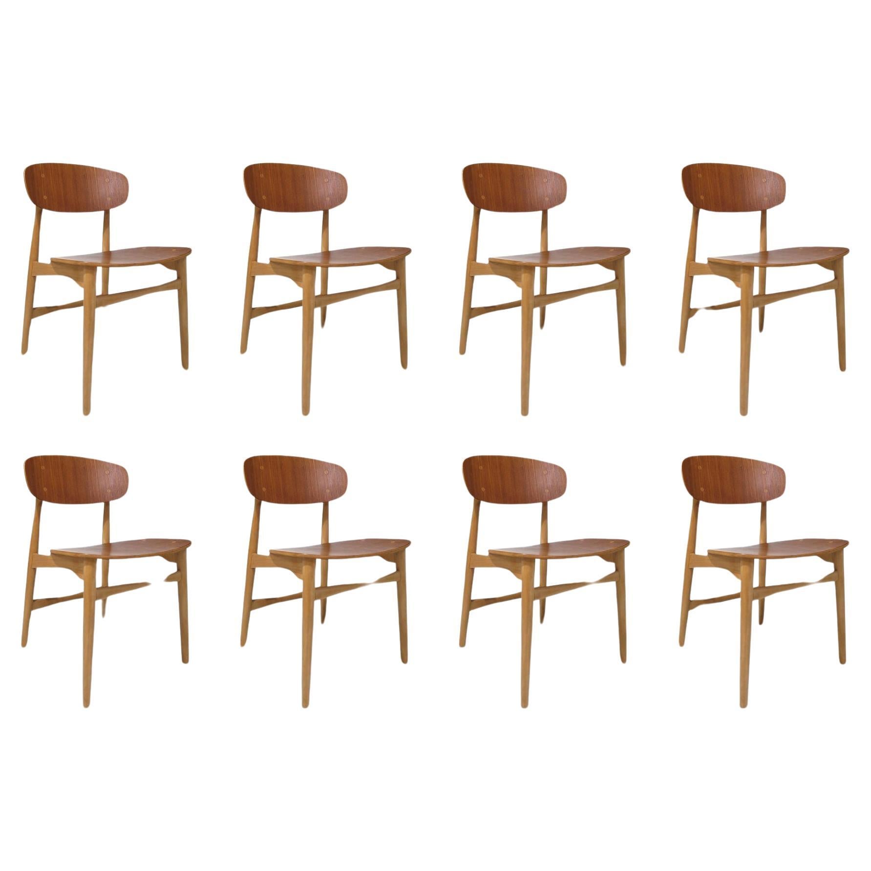 Eight Jens Hjorth Beech and Teak Mid-century Danish Dining Chairs For Sale