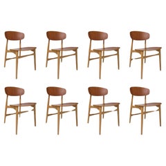 Vintage Eight Jens Hjorth Beech and Teak Mid-century Danish Dining Chairs
