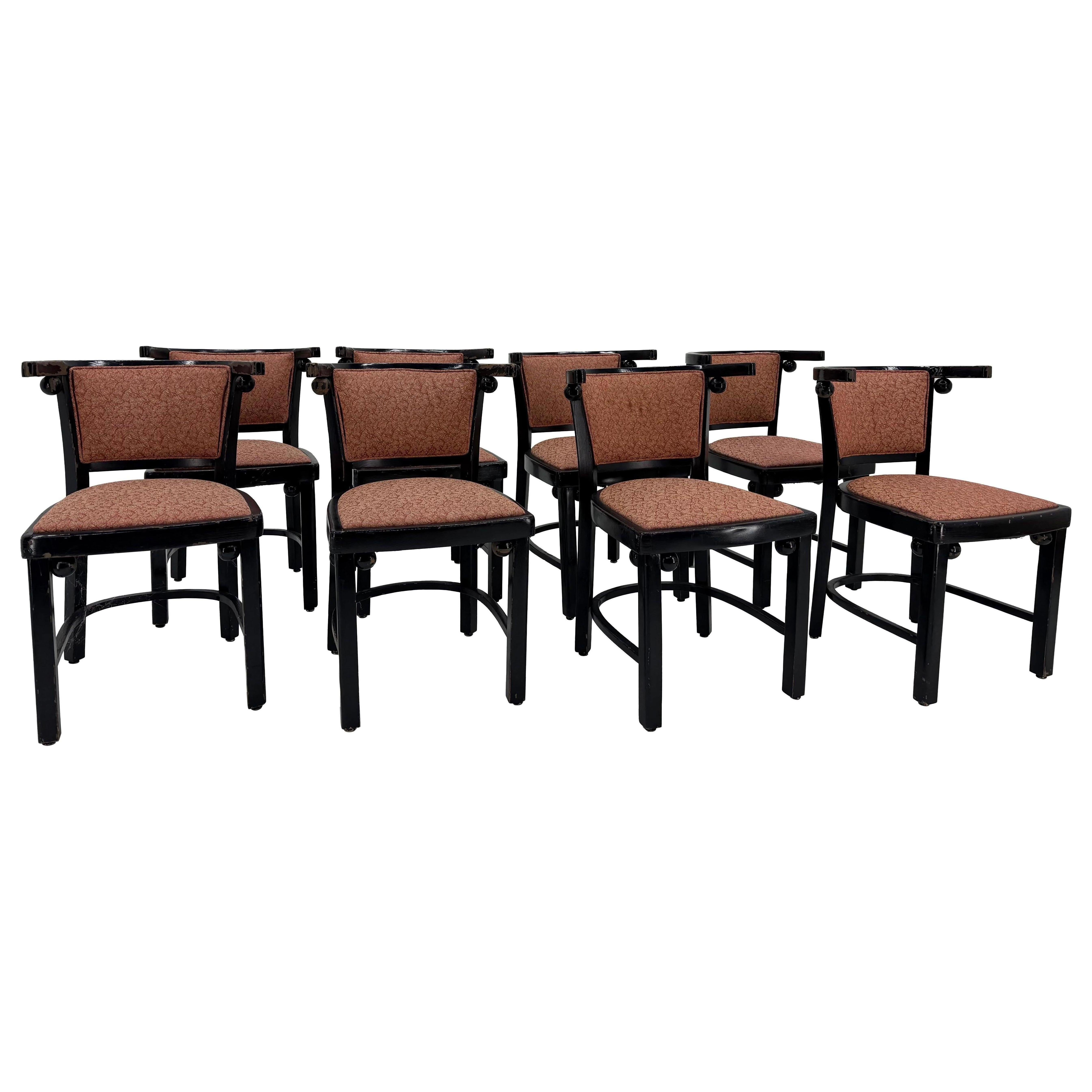 Eight Josef Hoffmann "Fledermaus" Dining Chairs for Thonet.  Original, 1930s. For Sale