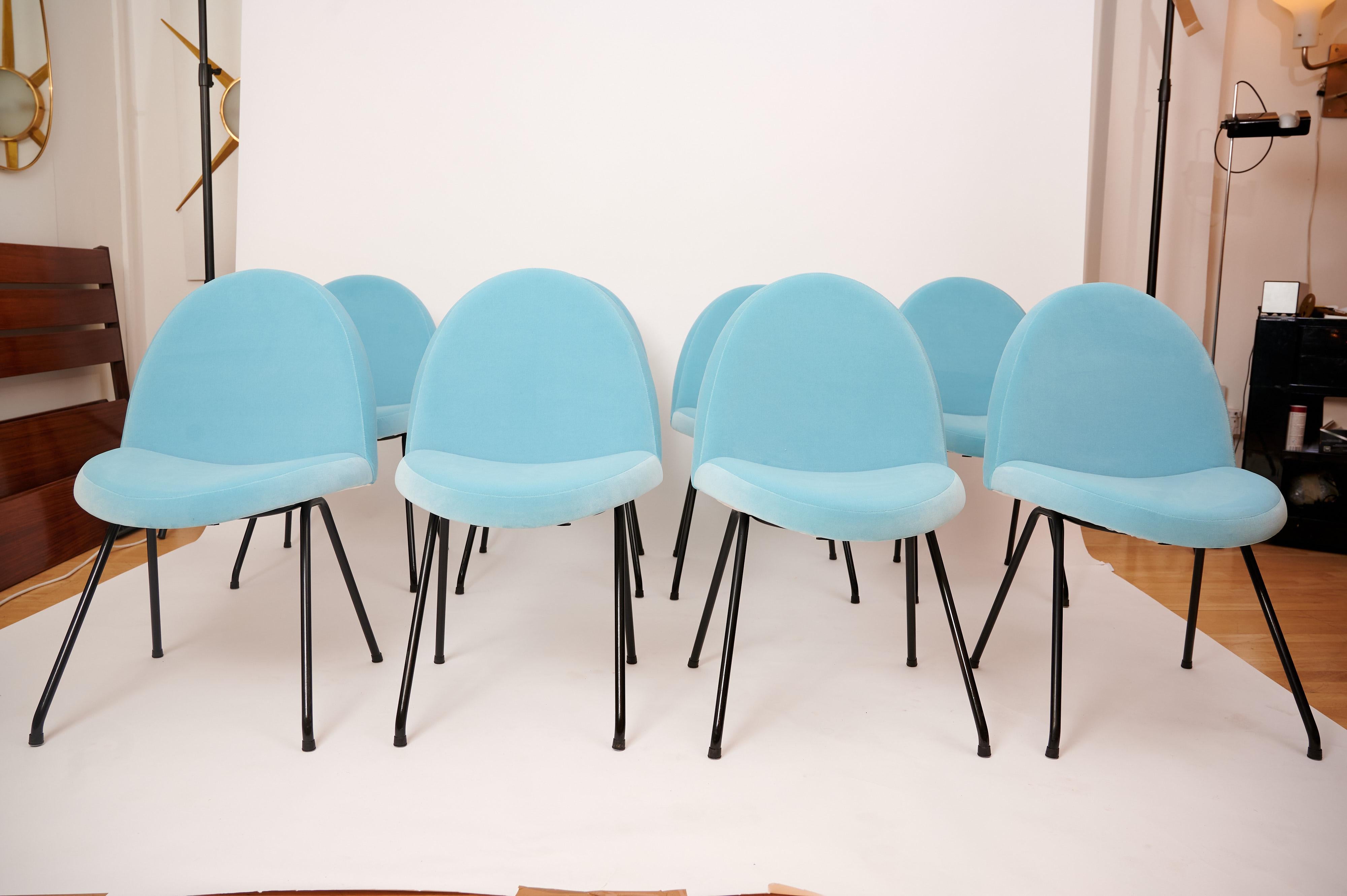 Mid-Century Modern Eight Joseph-Andre Motte 'Tongue' Chairs for Steiner, France C1954