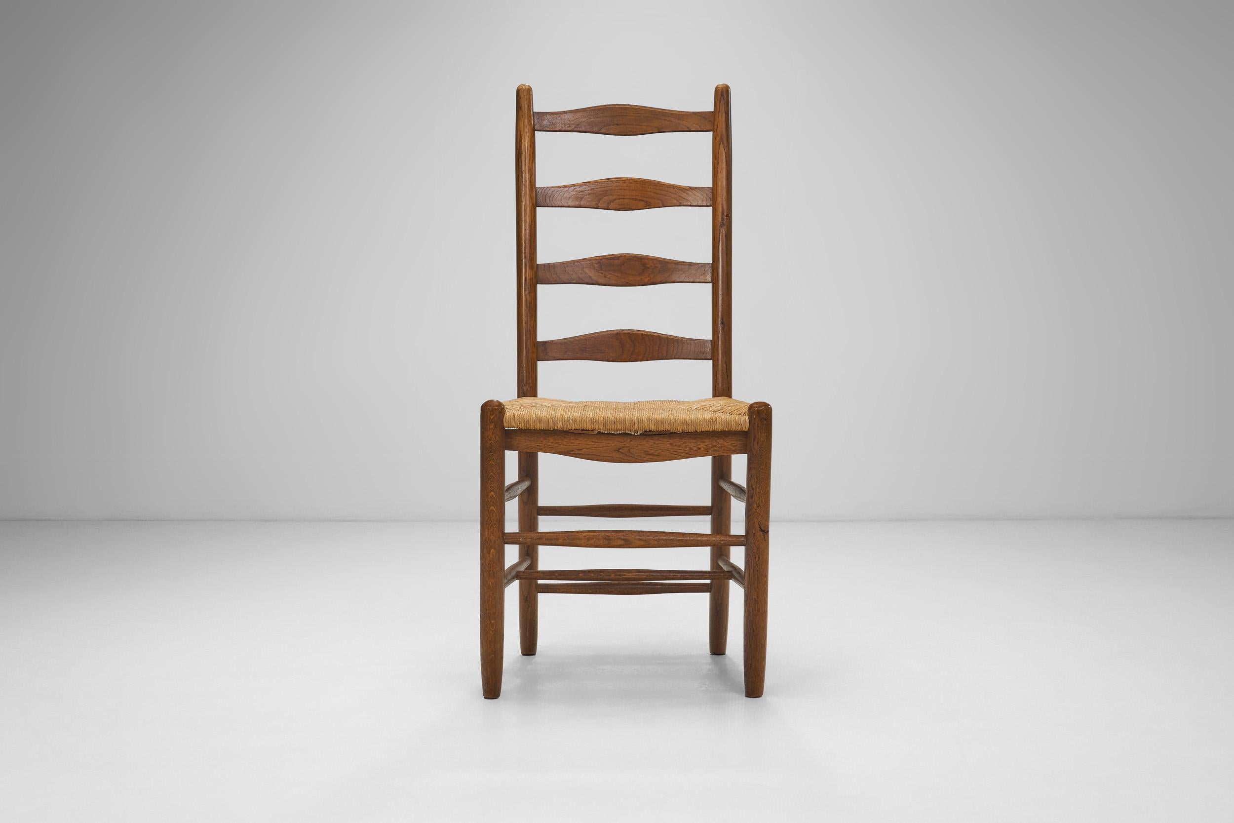 Eight Ladderback Dining Chairs with Rush Seats, Europe late 20th century For Sale 1