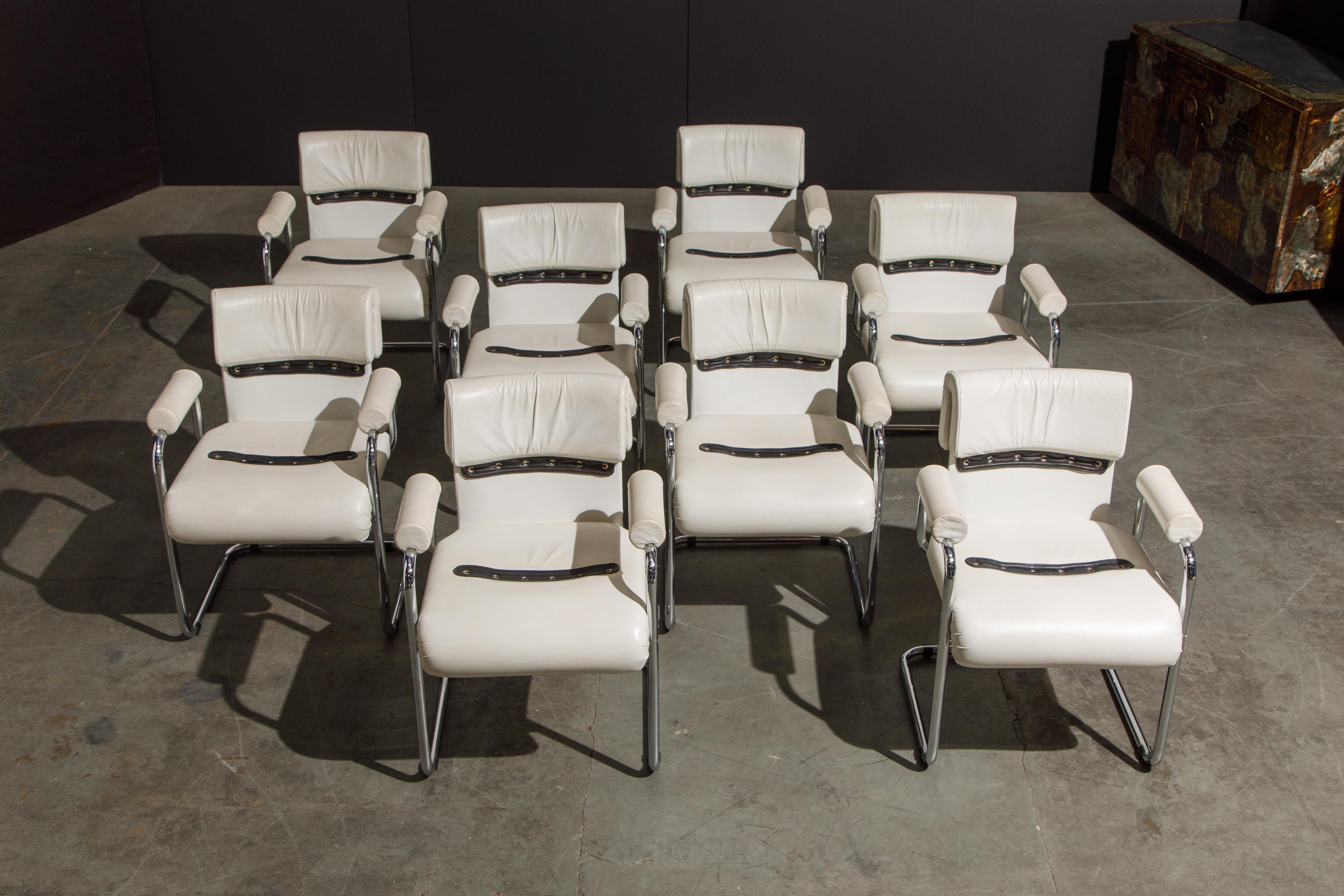 Eight Leather Armchairs by Guido Faleschini for i4 Mariani, 1980s Italy, Signed In Good Condition In Los Angeles, CA