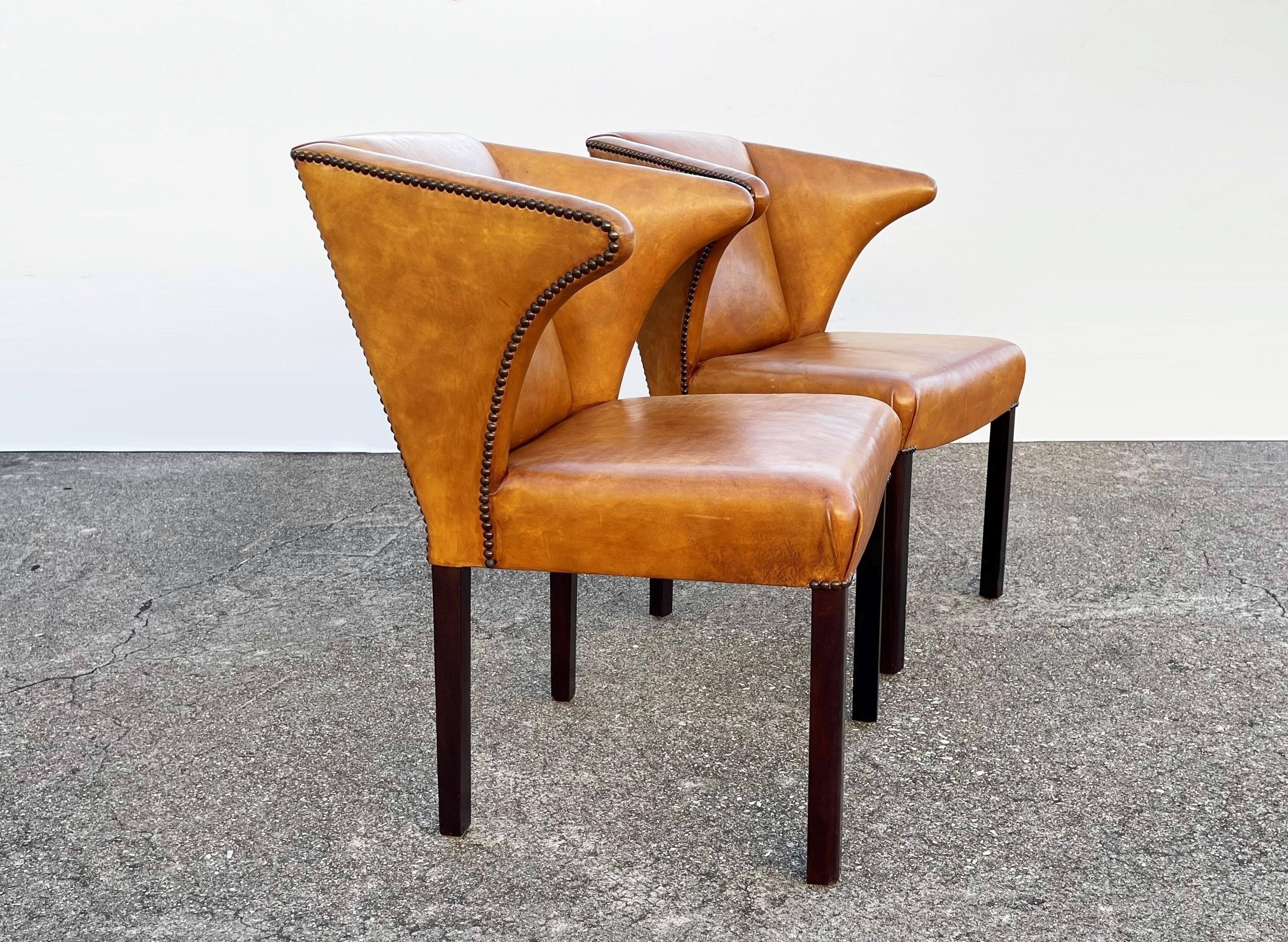 Ebonized Eight Leather Dining Chairs Attributed to Frits Henningsen For Sale
