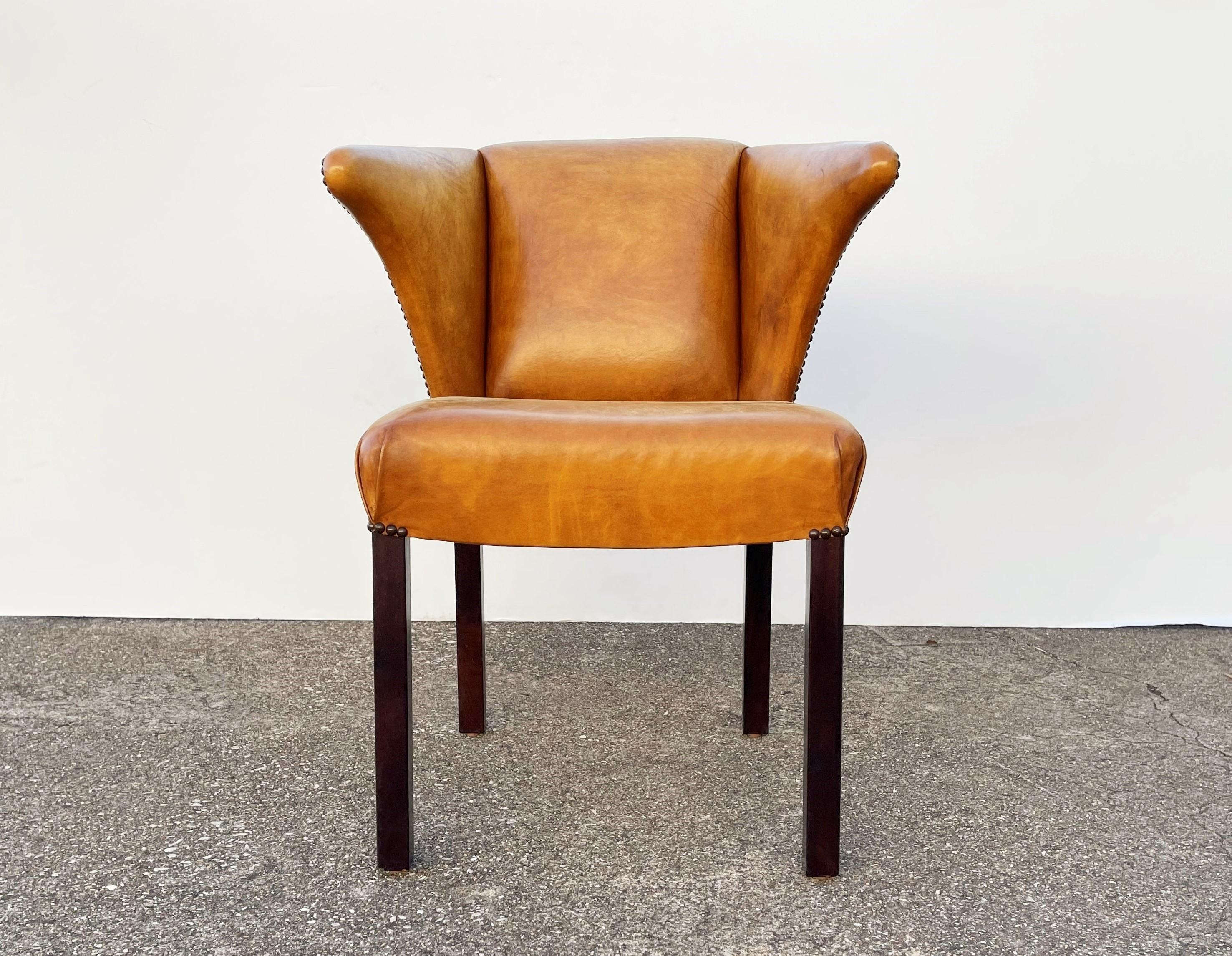 Wood Eight Leather Dining Chairs Attributed to Frits Henningsen For Sale