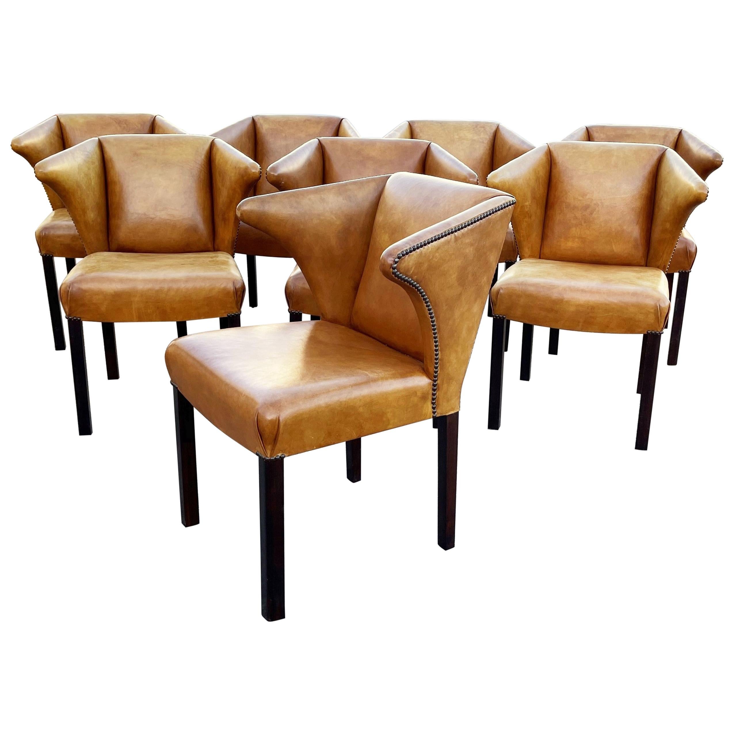 Eight Leather Dining Chairs Attributed to Frits Henningsen For Sale
