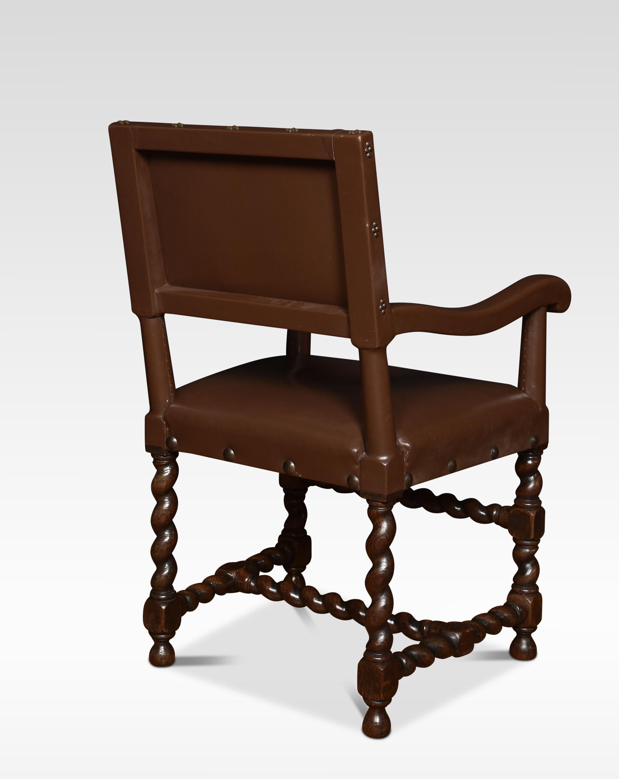 20th Century Eight Leather Upholstered Oak Dining Chairs For Sale