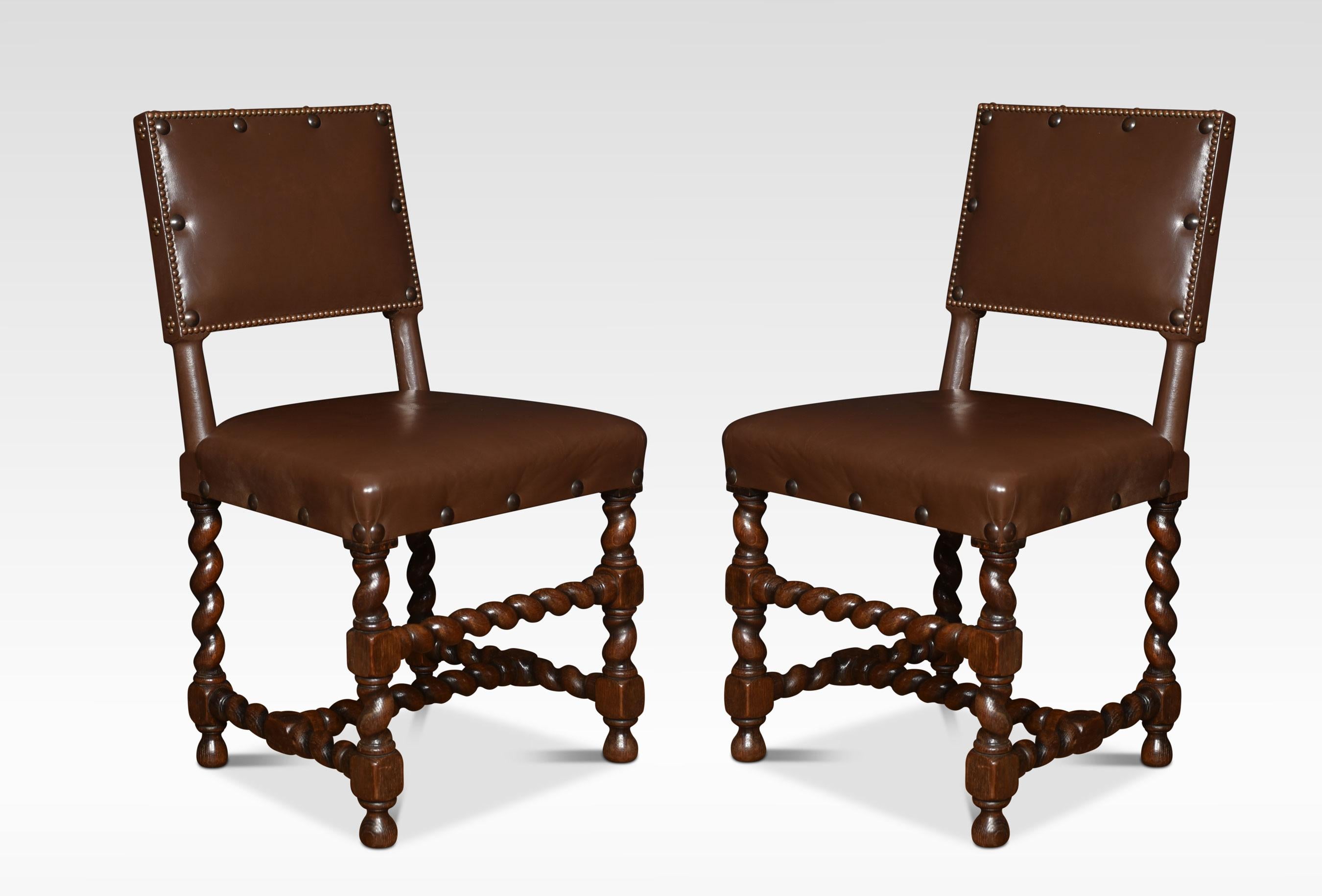Eight Leather Upholstered Oak Dining Chairs For Sale 1