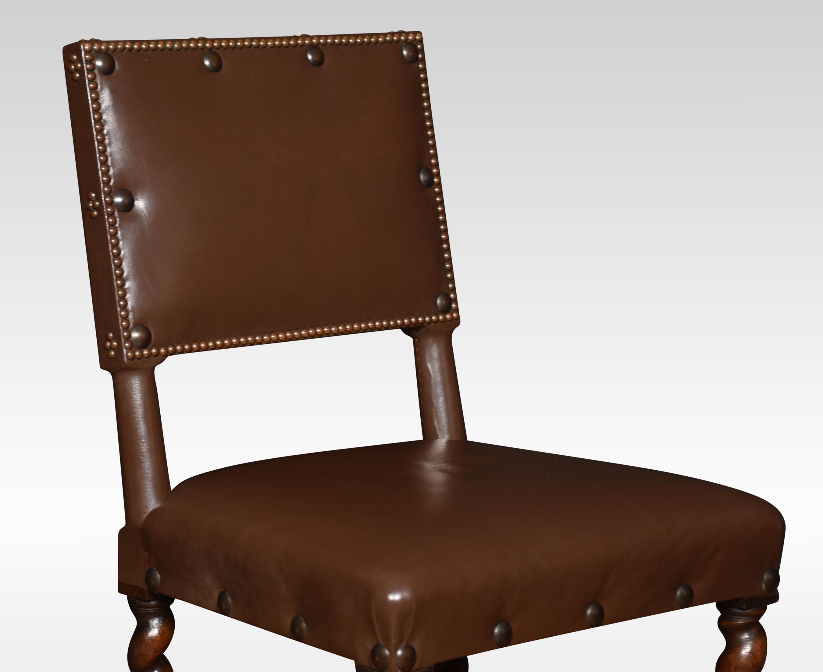Eight Leather Upholstered Oak Dining Chairs For Sale 2