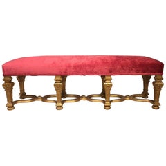 Eight-Leg Carved Giltwood George II Style Country House Stool