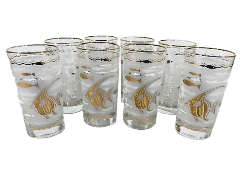 Crate & Barrel Hand Blown Goldfish Highball Glasses, Fused Art Glass  Tumblers, Drinking Glasses, Set of 2 
