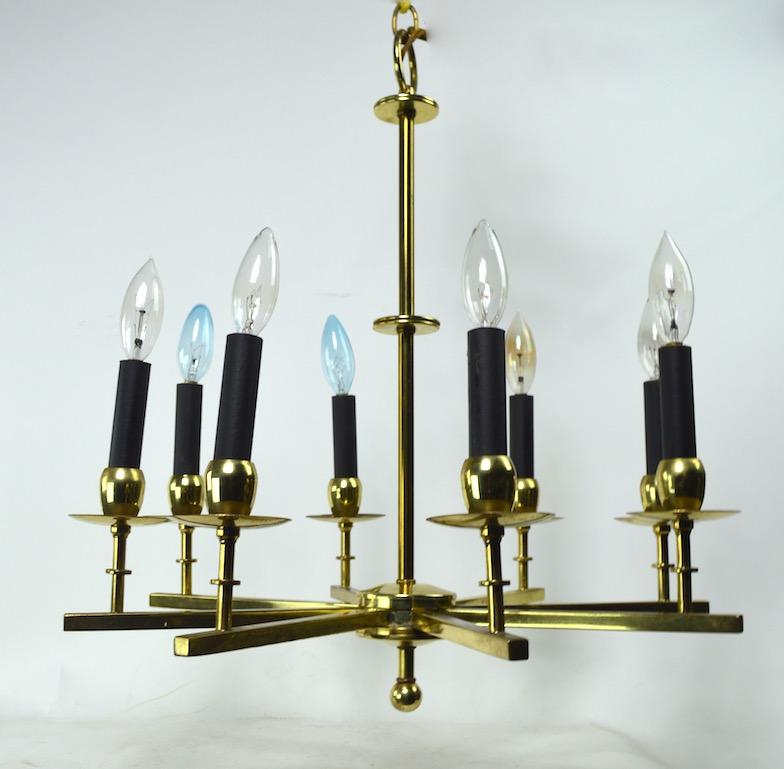 Eight-Light Brass Spoke Chandelier In Good Condition For Sale In New York, NY
