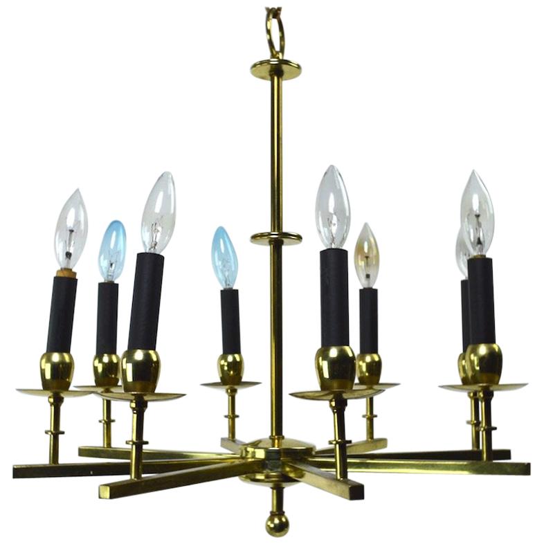 Eight-Light Brass Spoke Chandelier For Sale
