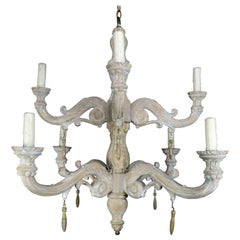 Eight-Light Carved Wood Chandelier with Tassels, 20th Century