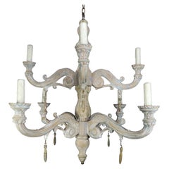 Eight-Light Carved Wood Chandelier with Tassels by MLA