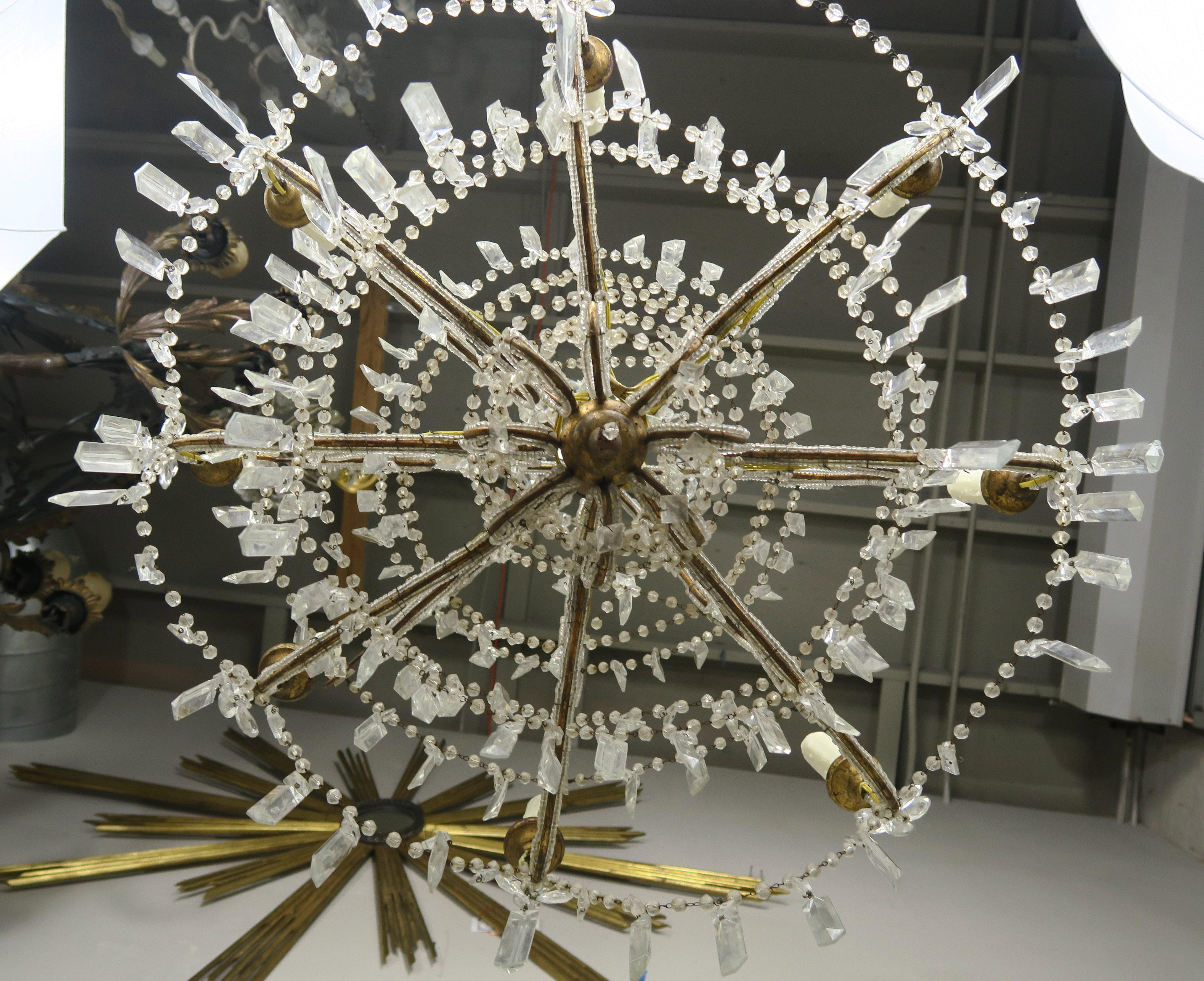 Eight Light Chrystal Beaded Chandelier with Flowers, circa 1930s 3