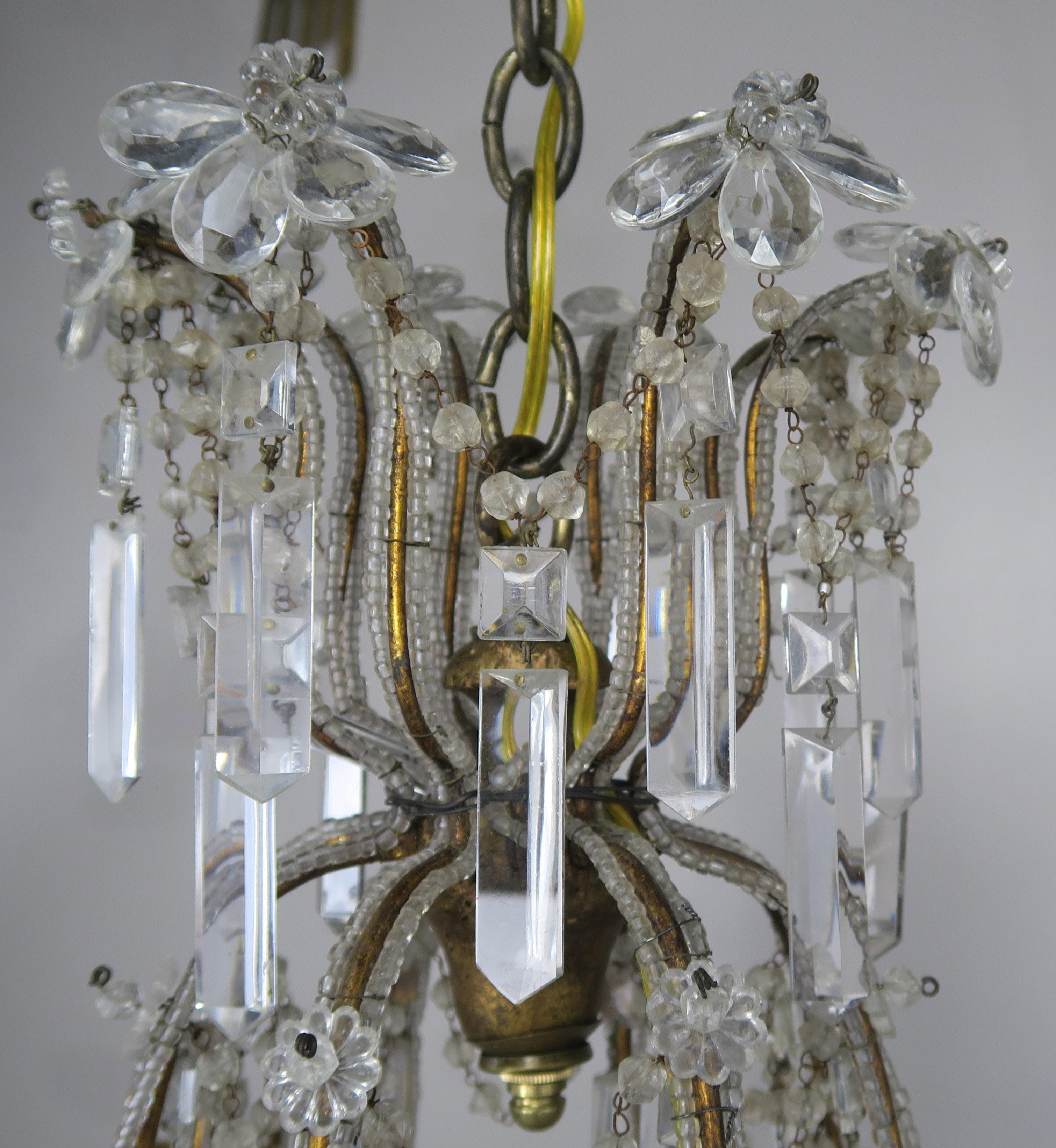 Eight Light Chrystal Beaded Chandelier with Flowers, circa 1930s 1