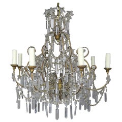 Eight Light Chrystal Beaded Chandelier with Flowers, circa 1930s