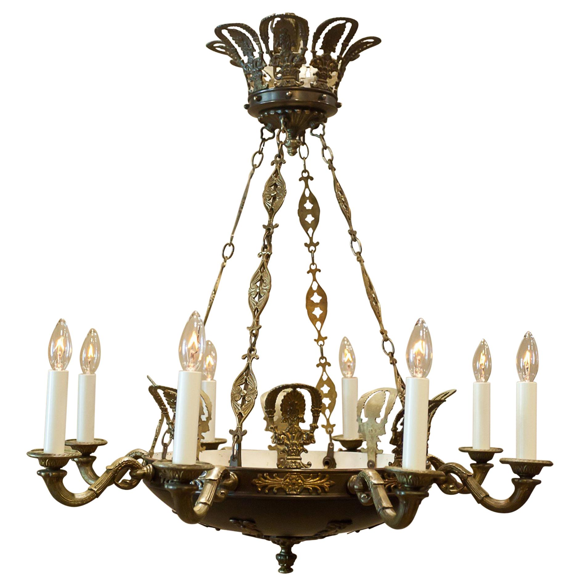 Eight-Light Empire Style Chandelier, circa 1935