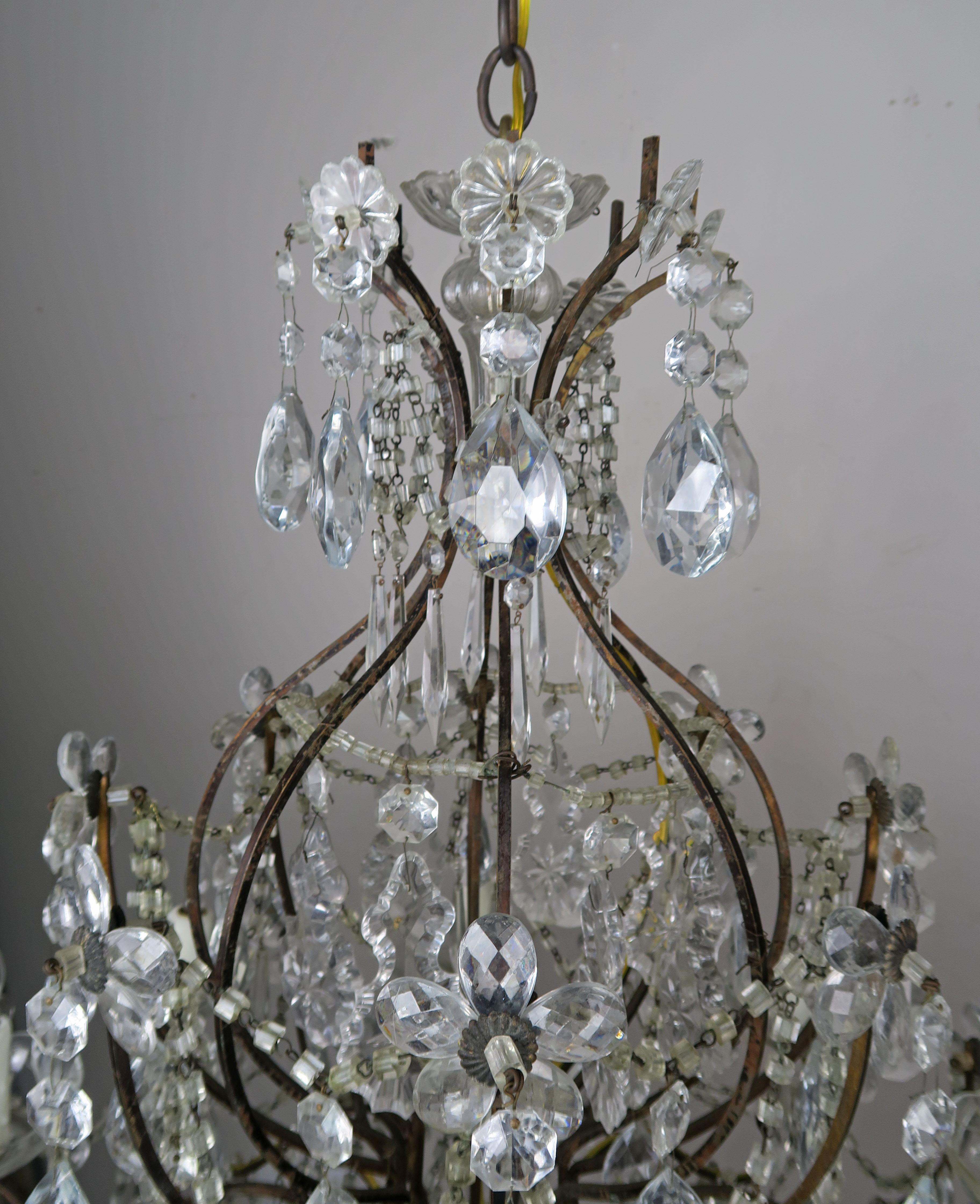 Eight-Light French Crystal Beaded Chandelier with Flowers 2