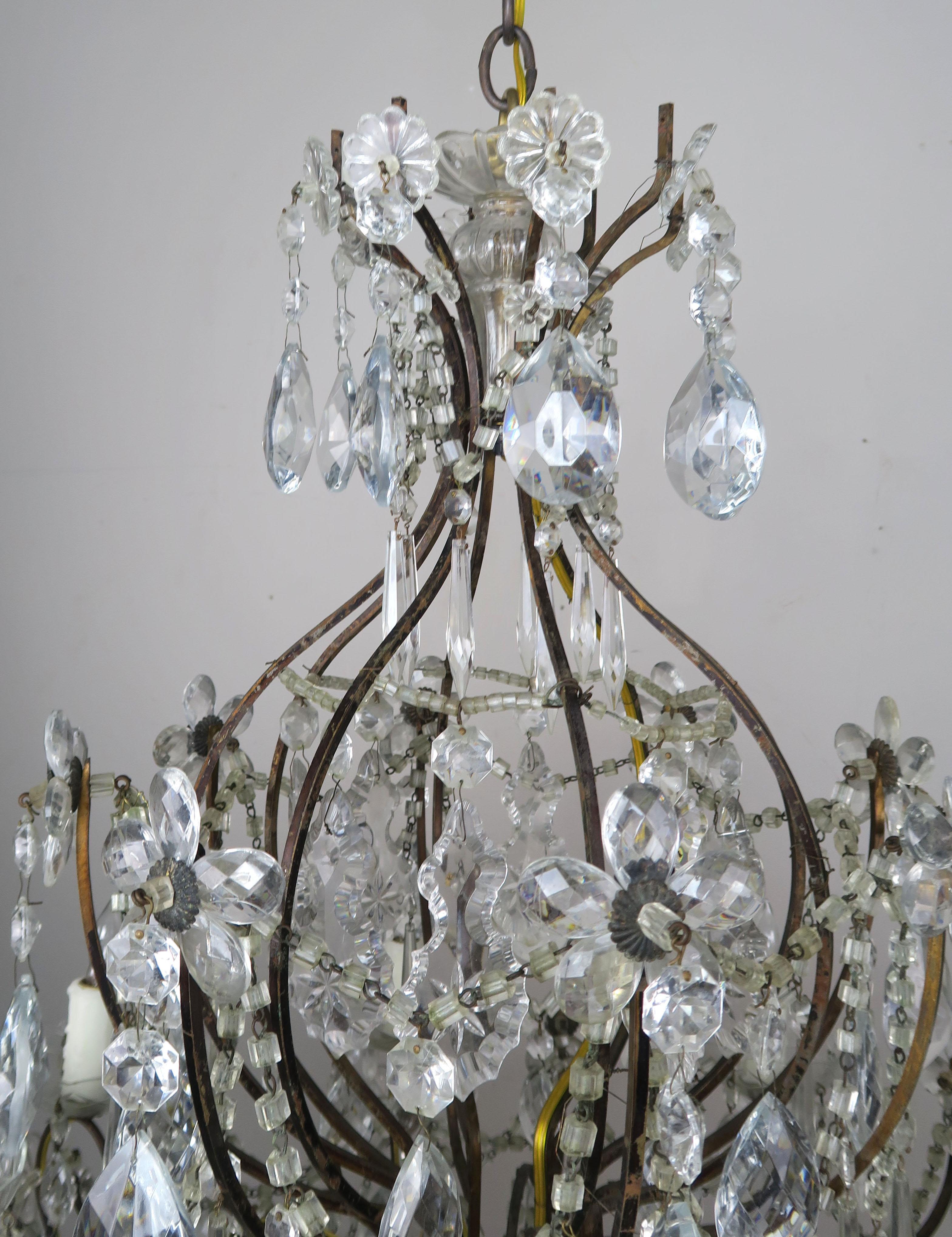 Eight-Light French Crystal Beaded Chandelier with Flowers 3