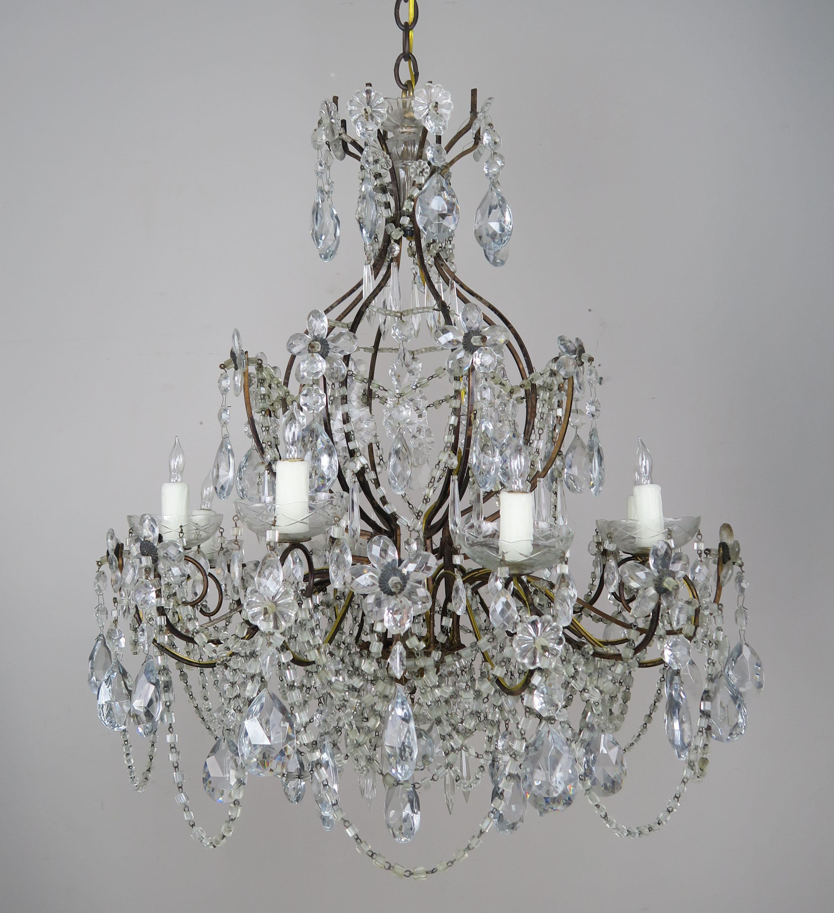 Eight-Light French Crystal Beaded Chandelier with Flowers 4