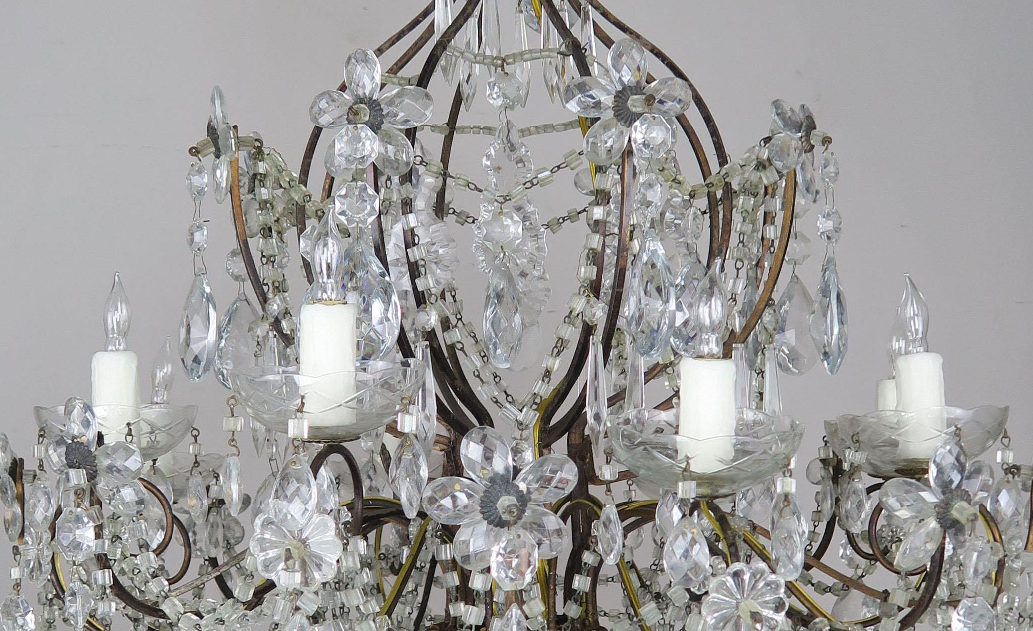 Eight-Light French Crystal Beaded Chandelier with Flowers 5