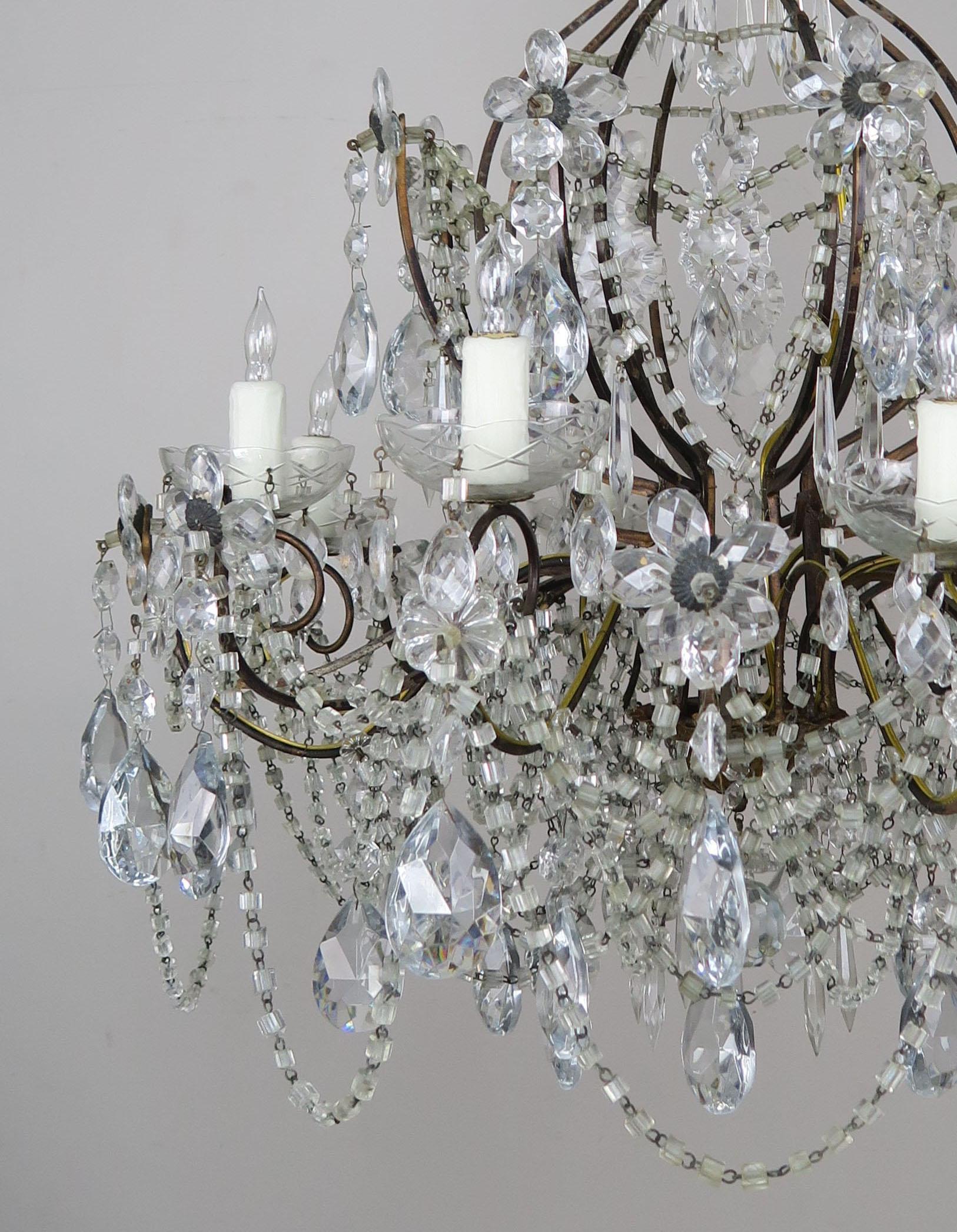 Eight-Light French Crystal Beaded Chandelier with Flowers 6