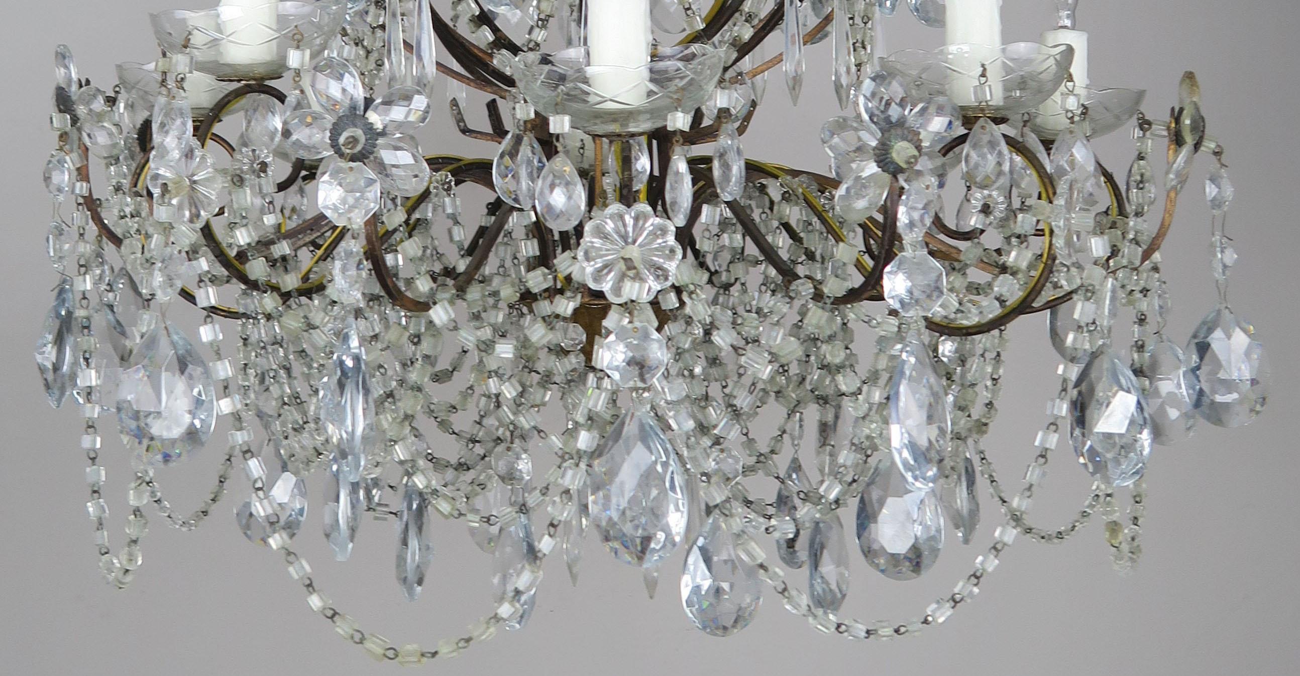 Eight-Light French Crystal Beaded Chandelier with Flowers 7