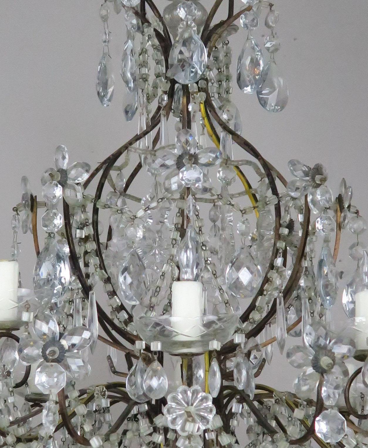 Eight-Light French Crystal Beaded Chandelier with Flowers 8