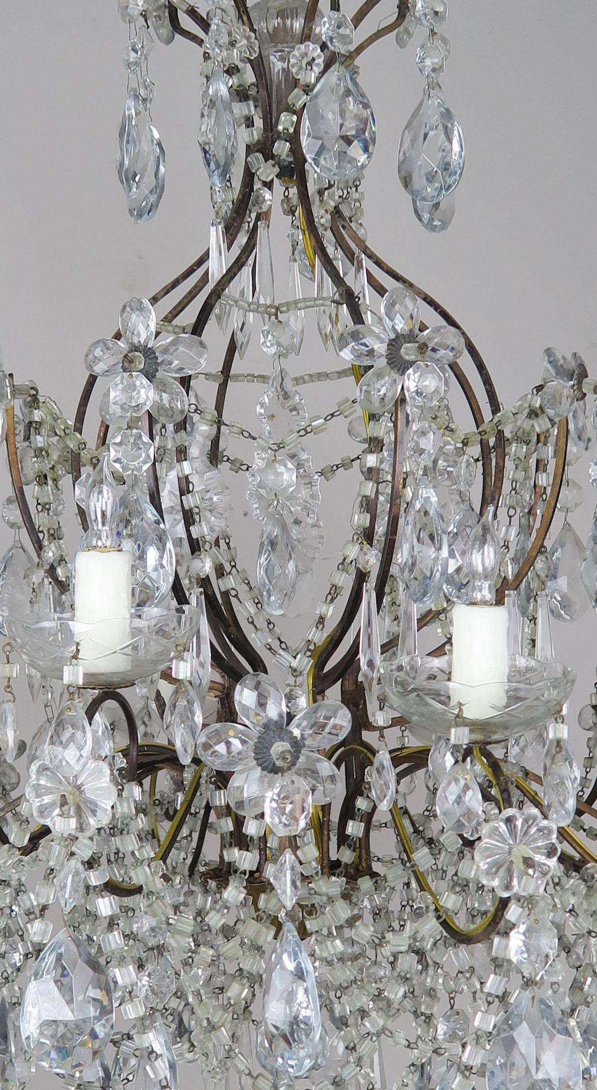 Eight-Light French Crystal Beaded Chandelier with Flowers 9