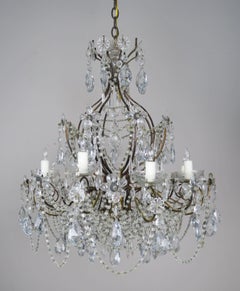Eight-Light French Crystal Beaded Chandelier with Flowers