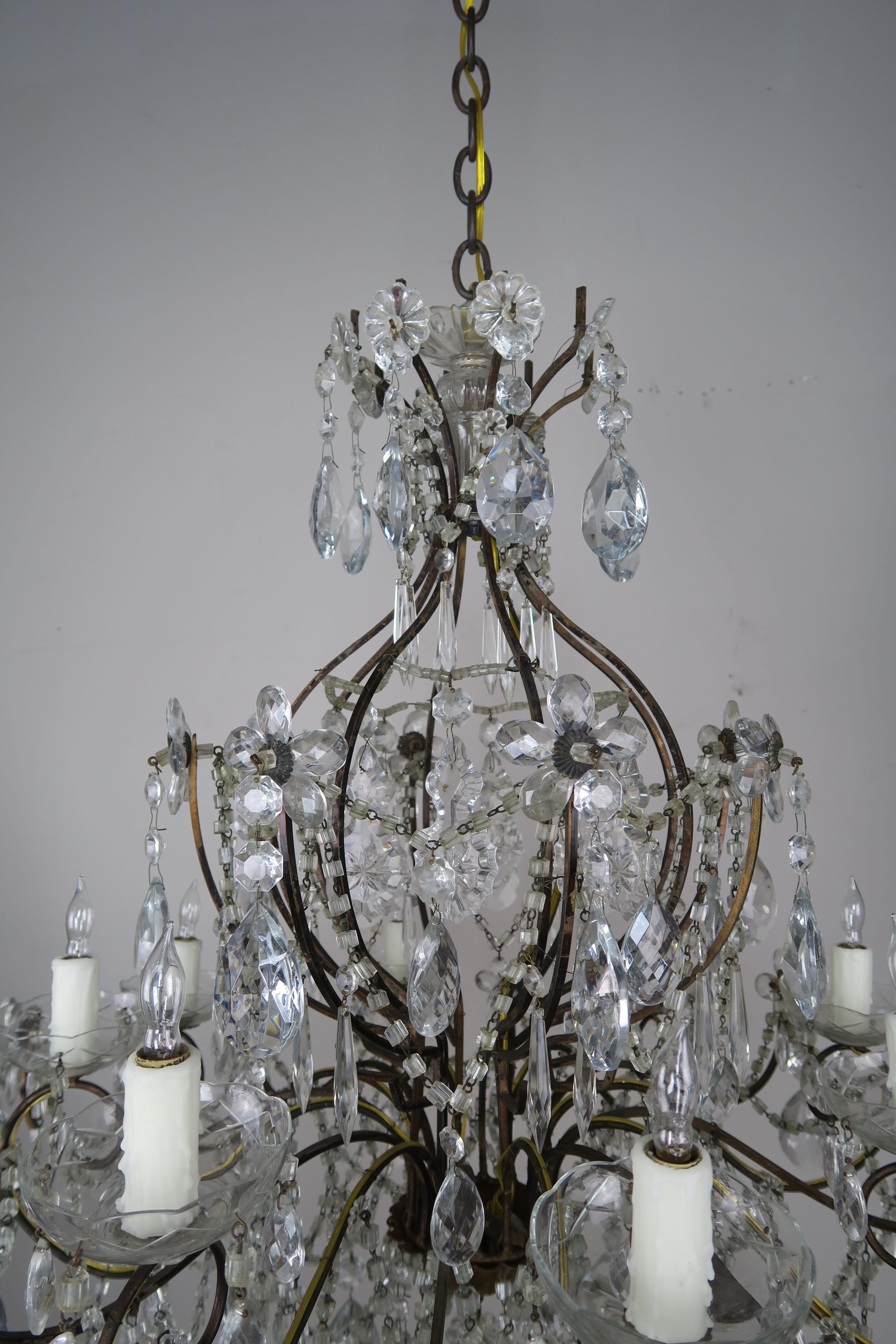 Eight-Light French Crystal Beaded Chandelier with Flowers 1