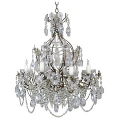 Eight-Light French Crystal Beaded Chandelier with Flowers