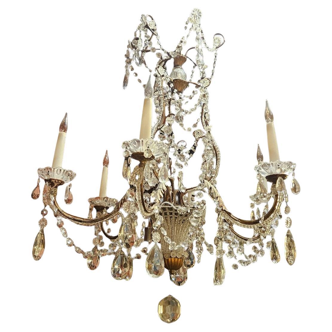 Six Light French Crystal Chandelier Maison Bagues For Sale